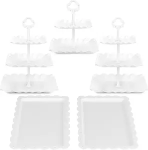 5Pcs Cake Stand Set with 2 x 3-Tier Cupcake Stands, 1 x2-Tier Cupcake Stands, 2 x Appetizer Trays for Wedding Birthday Shower Tea Party Decorations (White)