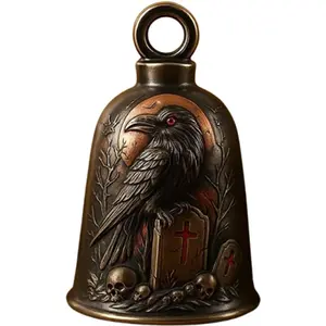 3D Crows and Skull Motorcycle Guardian Bell, Gothic Horror Blood Moon Cemetery Good Luck Bell, Safe Pendant Motorcycle Accessories for Men Biker, 1.2 * 2in