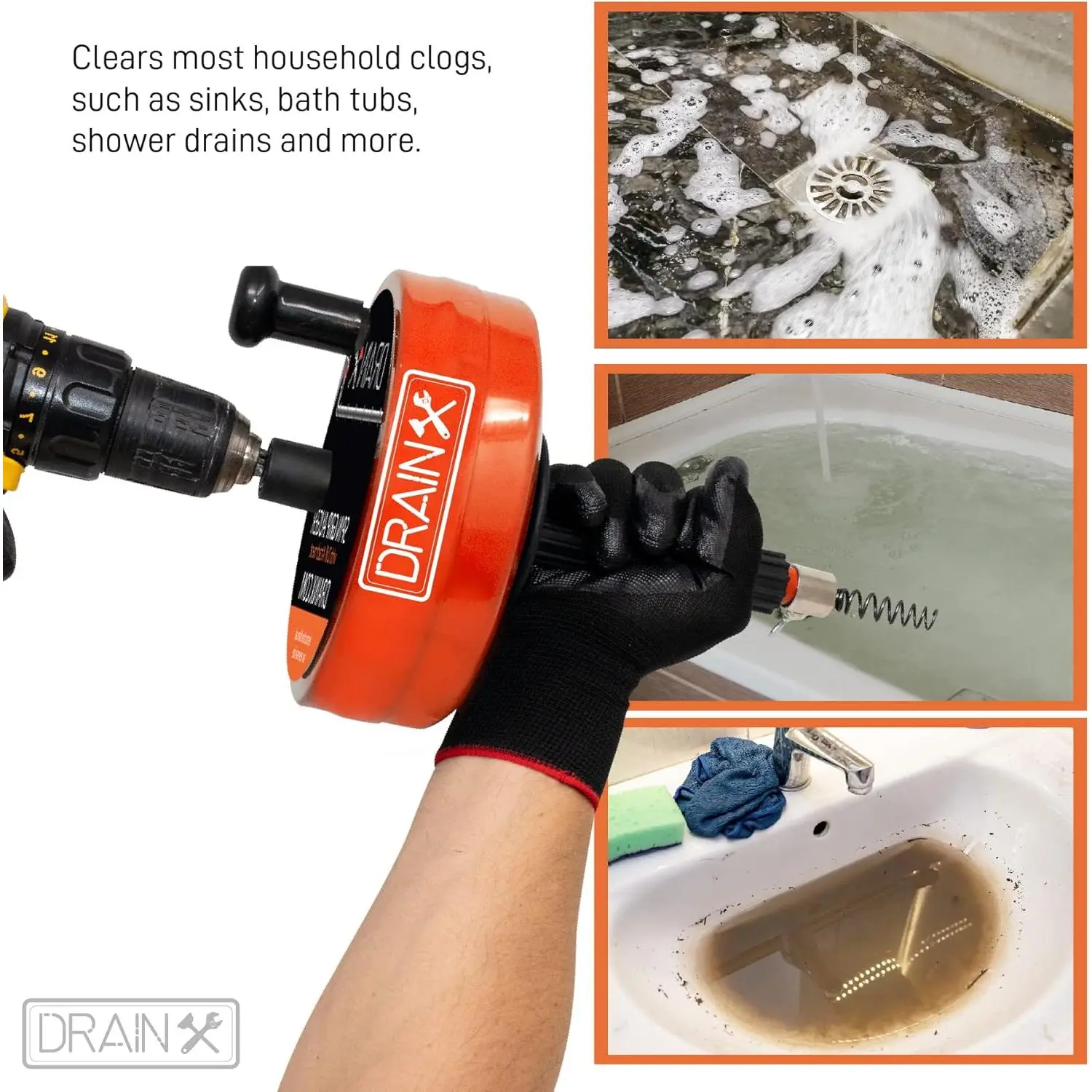 33-Foot Drain Snake Auger – Heavy Duty Plumbing Snake For Hair Clog Removal, Sink Unclogger, Toilet Auger, With Gloves And ABS Storage Drum Hair Clog Removal Tool