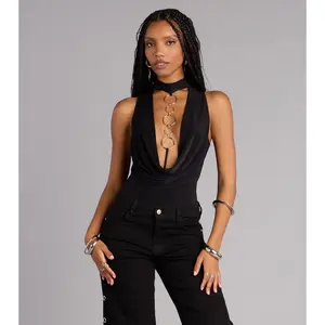 Linked Luxe Plunge Hoop Bodysuit