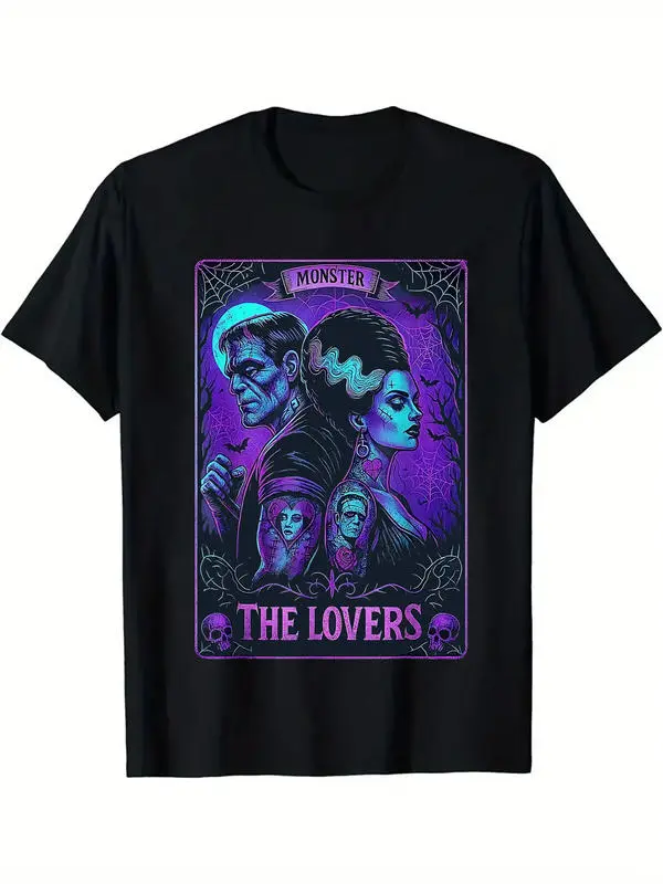 100% Cotton The Monster Frankenstein And Bride The Lovers Tarot Card T-Shirt