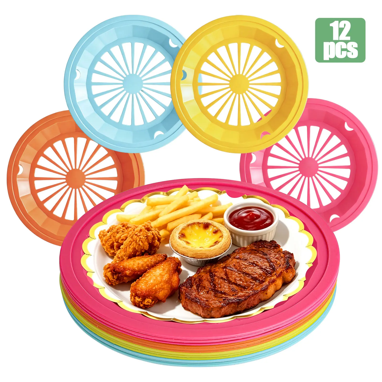 12Pcs Paper Plate Holders with Snap-in Grooves - Fits 9 inch Plates Slotted Trays, Reusable for wedding Picnic BBQ Camping Party,Birthday Party Supplies