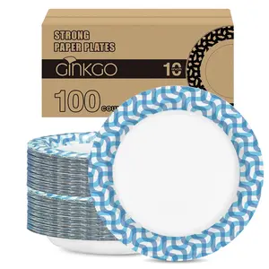 Ginkgo Paper Plates 10 inch Bulk 100 Count, Thickened Heavy Duty Disposable Plates for Party, Wedding, Dinner, Kitchen, Picnic and Everyday Use Tableware Convenient