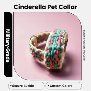 Hell Kitty Creations Cinderella Custom Paracord Pet Collar Durable Hand Weaved Military Grade 550 Paracord with Secure Adjustable Buckle for Furry Friends in Custom Colors