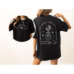 Positive Aesthetic, You Are Worth It, Dear Person, Flowers, Love, Vibes, Mental Health, Self Care, Tshirt, Women's Tee, Tshirt