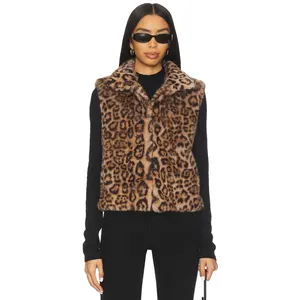 Adrienne Landau Printed Rabbit Vest in Natural Cheetah