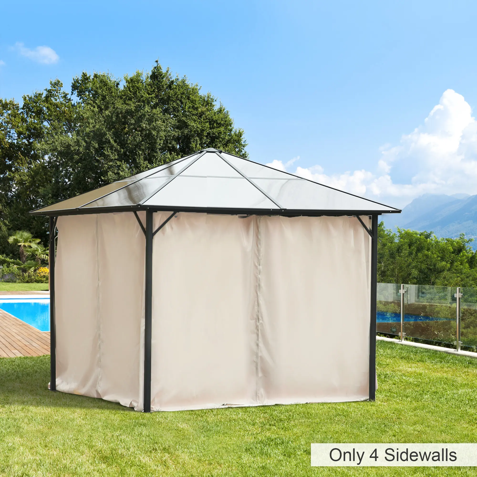 Beige Polyester 4-Sidewall Gazebo Set - Windproof, 1x Pack of C-Rings, Hooks, Double-Sided Zippers, Straps, Foldable Shower Curtain, 119in L x 80.75in W, Fits 9.84ft x 9.84ft Metal Gazebos, Ideal for Barbecues, Picnics, Outdoor Leisure Protection