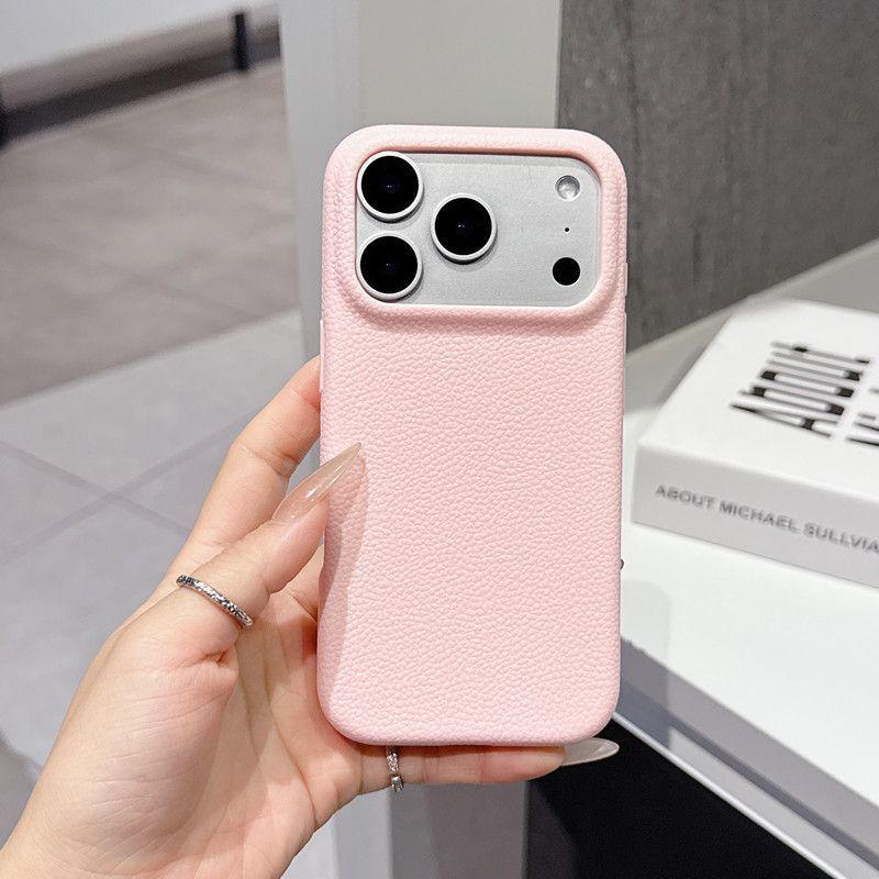 【High Quality】Litchi Grain Real Leather iPhone Case, MagSafe Compatible, Shockproof Slim Protective Cover, Anti-Fingerprint Non-Slip Phone Case for iPhone 12-17 Series