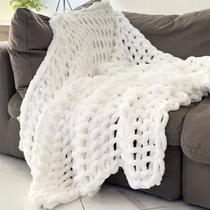 Luxury Soft & Cozy Chunky Knit Throw Blanket 50x60 (Ivory/White)