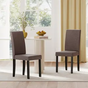 COSTWAY - Set of 2 Dining Chair Mid-Century Modern Fabric Upholstered Parson Chairs-Brown