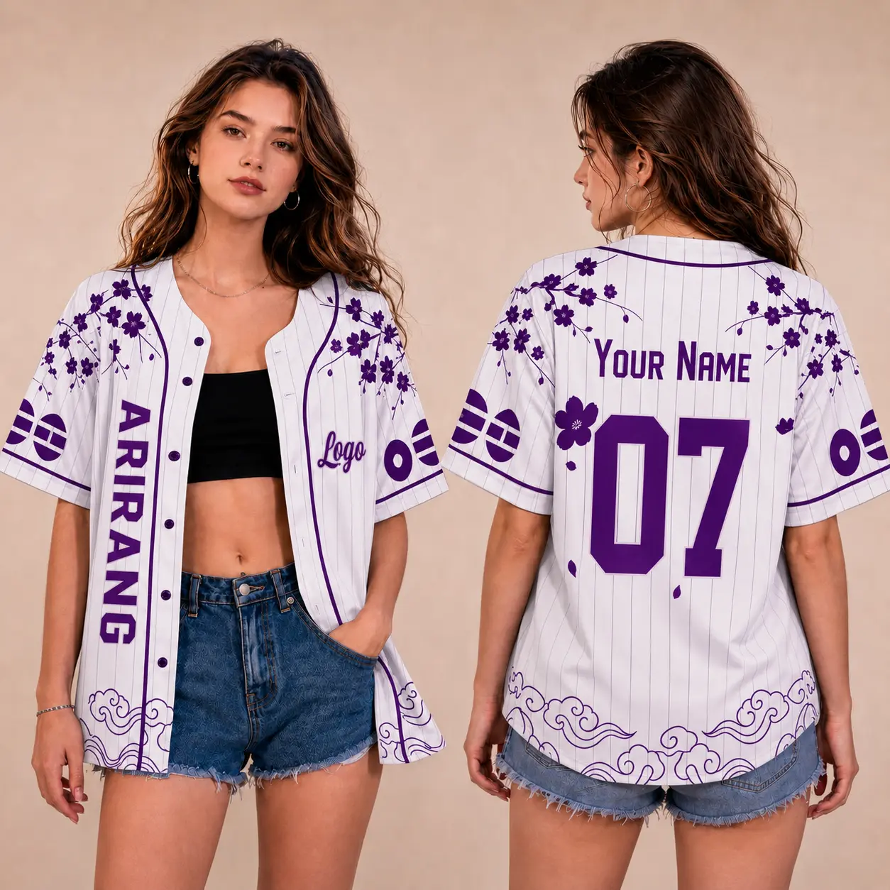 Customized Cherry Blossom Baseball Jersey, Custom Name Number Concert Shirt, Kpop Fan Jersey, Korean Music Event Outfit