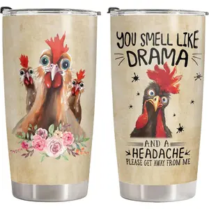 Chickens Tumbler with Lid, 20oz Vacuum Insulated Farm Animal Mug, You Smell Like Chicken Cup, Chickens Gifts for Birthday Mothers Day, Chicken Lady Gifts for Women