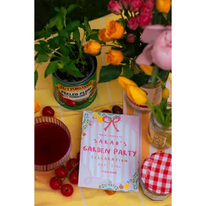 Stripes & Bow Party Invite Canva Template 🎀