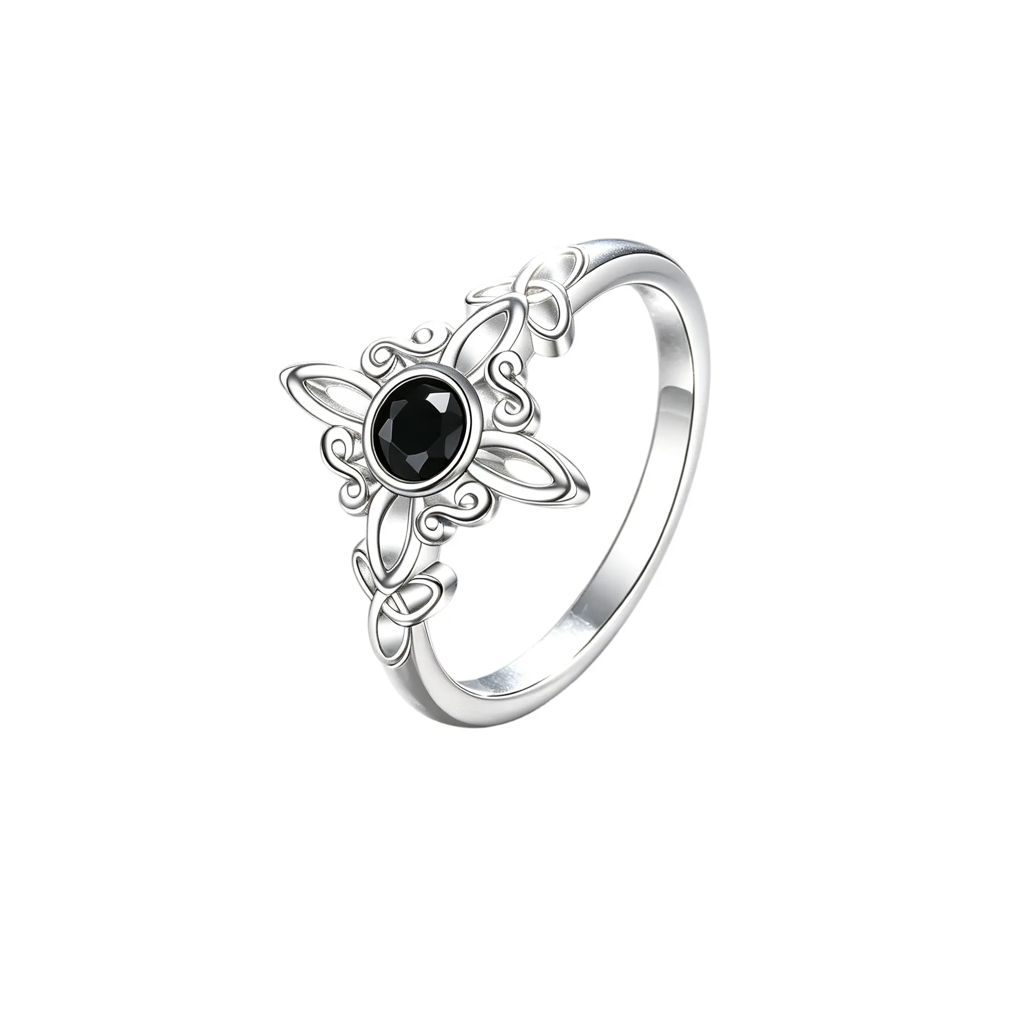 Women Gothic Witches Knot Ring, Black CZ Celtic Trinity Knot Vintage Stackable Statement Ring, Dark Fantasy Halloween Witch Jewelry Gift