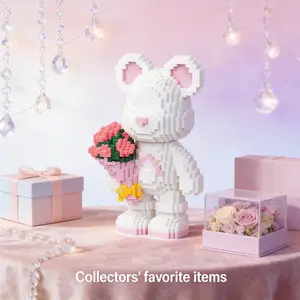 Rose Bear 3D Jigsaw Puzzle Blocks Creative Decoration, Room Decor, Birthday Halloween Valentine Christmas Gift, Modern Style