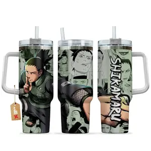 STORMMECH- Naruto Shippuden Shikamaru 40oz Tumbler With Handle Stainless Steel Tumbler, Shadow Possession Jutsu Anime Travel Mug, Hidden Leaf Ninja Cup, Double Wall Insulated Iced Coffee Tumbler, Gift for Anime & Manga Fans