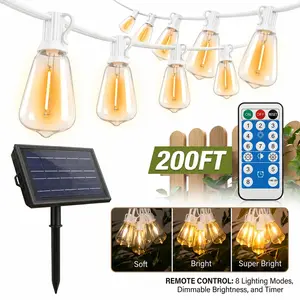 【GLEAM】100FT White Outdoor String Lights, 8 Modes with Dusk to Dawn and Dimmable, Waterproof & Shatterproof, Great for Patio, Porch, or Garden