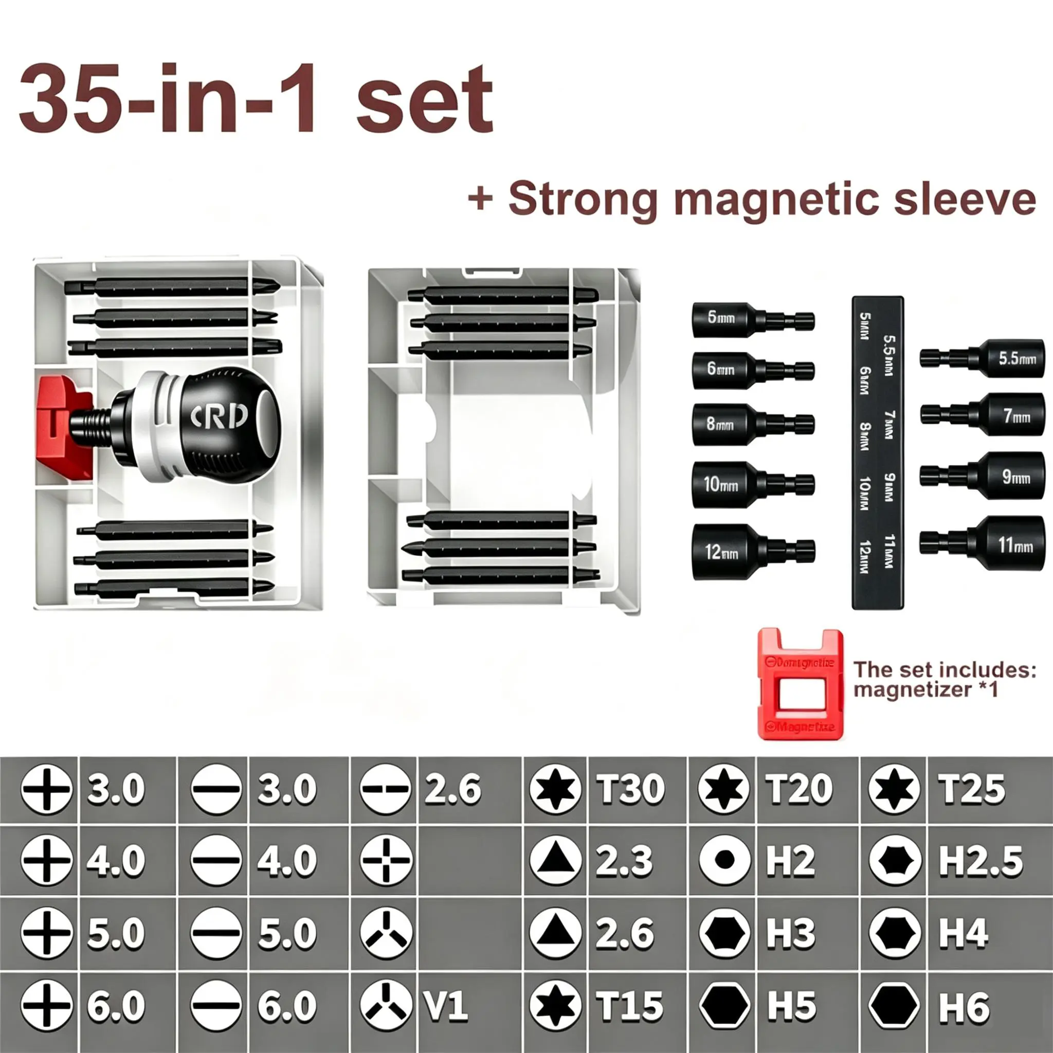 Short ratchet screwdriver CR-V hardened hard dual-purpose screwdriver head Telescopic dual-purpose screwdriver cross Slotted screwdriver head Screwdriver powerful magnetic multi-function Fathers Day Gift