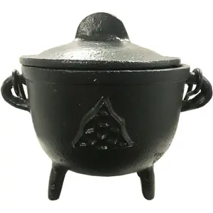 Triquetra Cast Iron Cauldron with Lid, 4"