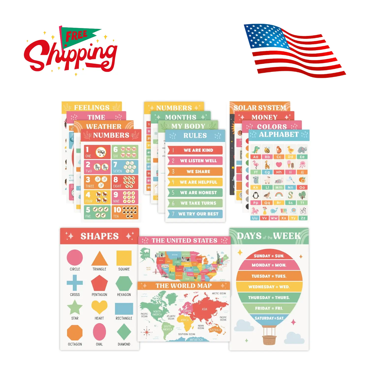 Fun Educational Posters for Toddlers 1–3 – Set of 16