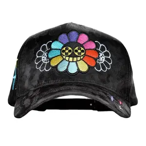 Innedit Muratravis “Flower Colors” Snapback Cap – Rainbow Smiley Flower Streetwear Hat, Black Adjustable Trucker Baseball Cap for Men & Women Trending USA