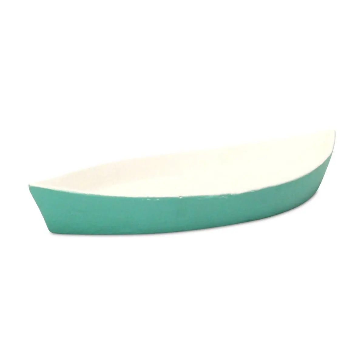 Cheungs 6028TL Stylish Handmade Shaped Plates, Teal & White Cast Iron Boat Dish for Kitchen Tableware Use