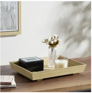 Natural Wood Footed Decorative Tray – Rustic Pedestal Riser for Kitchen Counter, Coffee Table, or Bathroom Vanity Display