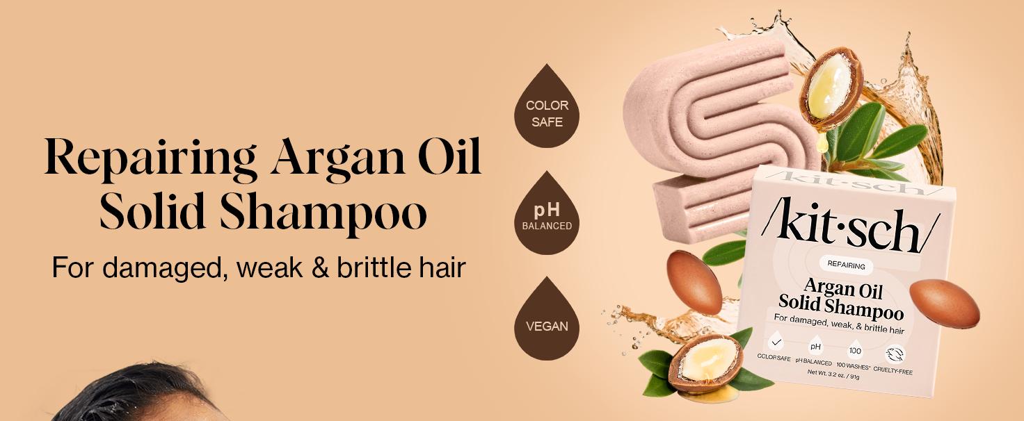 Kitsch Argan Oil Solid Shampoo Bar – Vegan, Natural, Made in USA, Paraben & Sulfate-Free, Repairs Damaged, Weak, Brittle Hair, 3.2 oz Kitsch Argan Oil Solid Shampoo Bar – Vegan, Natural, Made in USA, Paraben & Sulfate-Free, Repairs Damaged, Weak, Brittle Hair, 3.2 oz