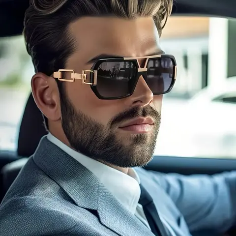 Men's Polarized Rectangular Full Rim Sunglasses - Durable Metal Frame, Adjustable Design, UV-Protection Polarised Lenses, Casual Outdoor Daily Wear Fashion Eyewear for Beach Glare Control, Men's Sunglasses Polarized, Polarised Lens