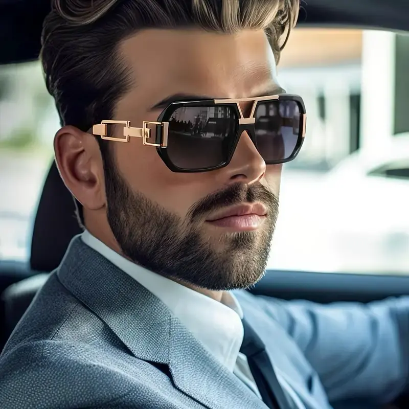 Men's Polarized Rectangular Full Rim Sunglasses - Durable Metal Frame, Adjustable Design, UV-Protection Polarised Lenses, Casual Outdoor Daily Wear Fashion Eyewear for Beach Glare Control, Men's Sunglasses Polarized, Polarised Lens