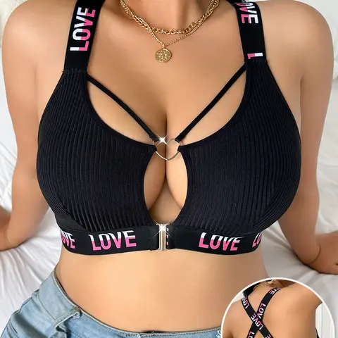 Plus Size Sexy Front Buckle Bra, Cleavage Bra, Full Coverage Non Wired No Underwire Bras, Comfortable Soft Wide-Strap Wireless Supportive Bra, Inner & Outer Wear, Large Women's Lingerie