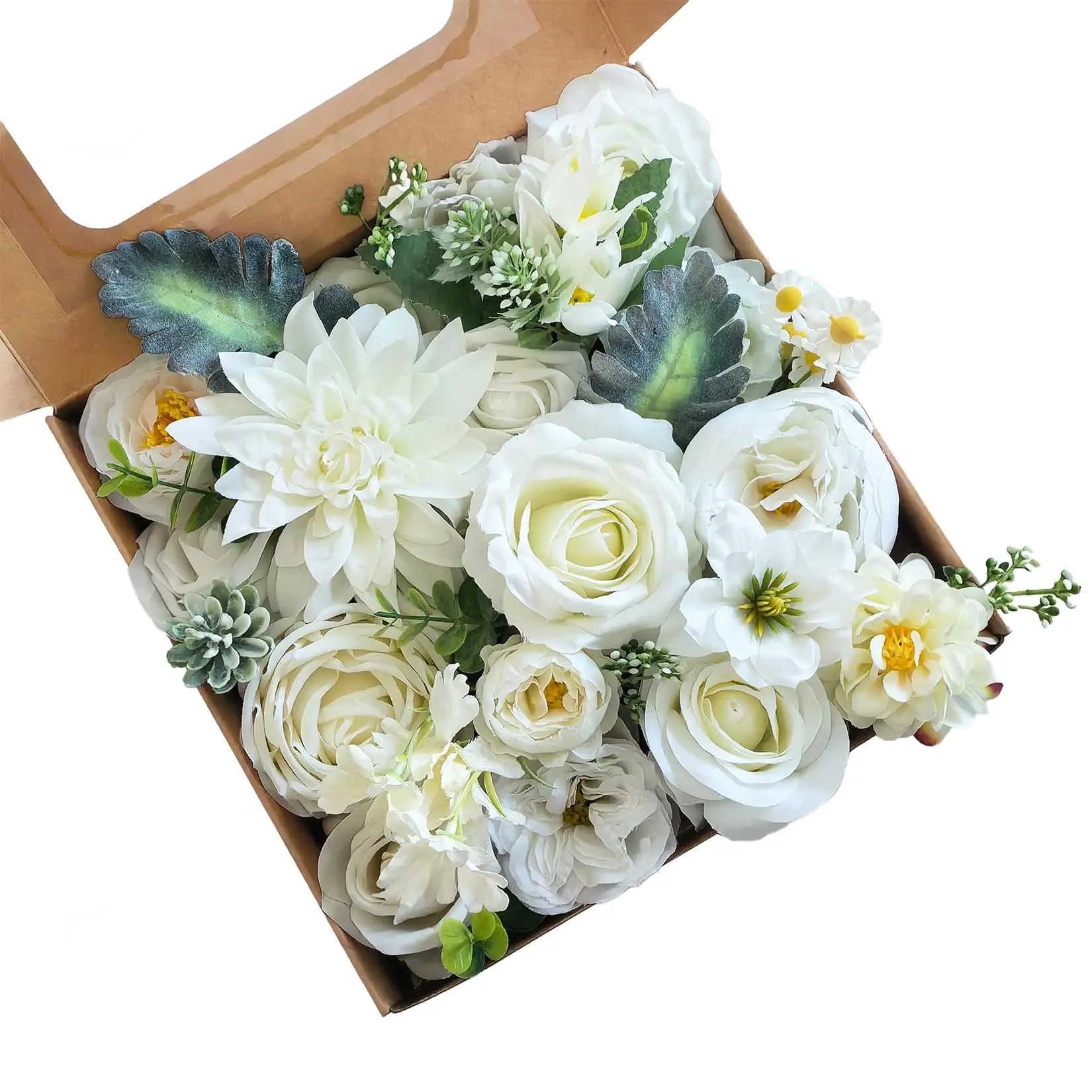 30 Pcs Artificial Silk Flowers Bulk for Decoration, Realistic Decorative Fake Flowers with Iron Stems, Indoor Floral Arrangements for Wedding, Party, Birthday, White