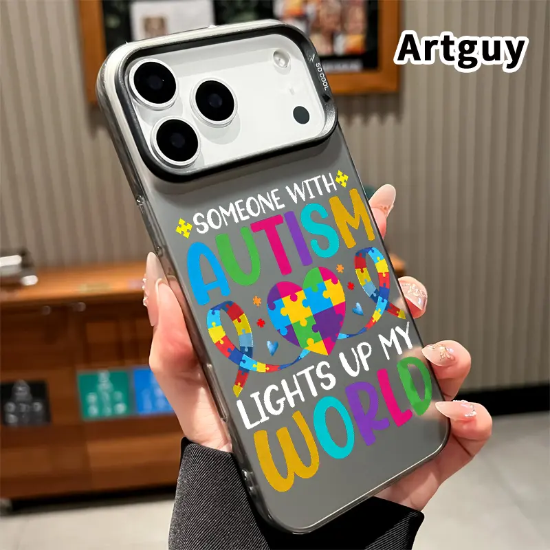 Phone Case for iPhone 17 Pro Max 16 Plus 15 14 13 12 11 Air E Autism Heart Puzzle Pattern Matte Shockproof Anti-Scratch Stylish Smartphone Cover
