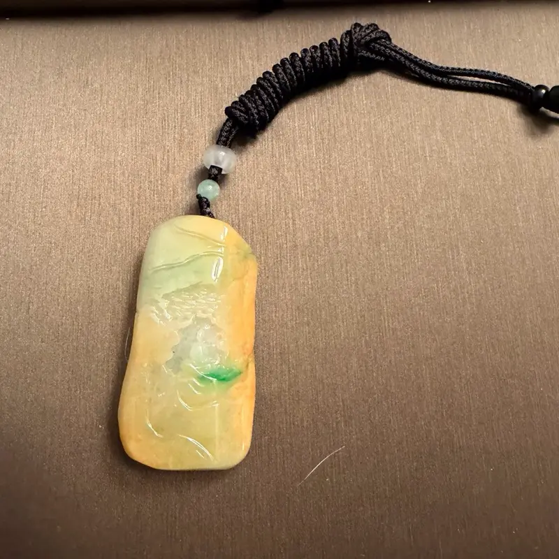 Golden Serenity — One-of-a-Kind Burmese Jade Pendant. Handcrafted Pendant with Unique Helix Design - Nature Yellow Burmese Jade