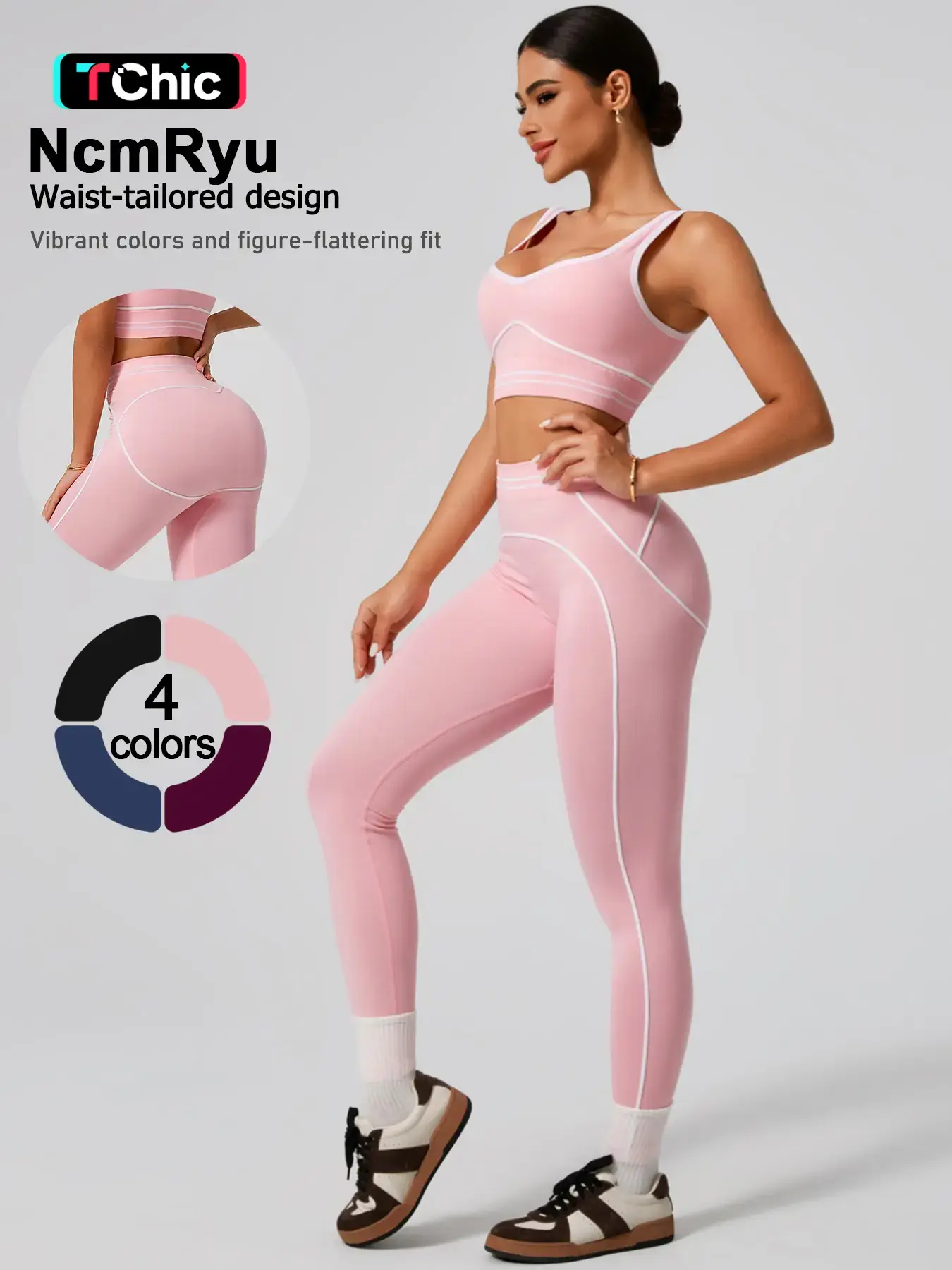 Women's Colorblock High Elastic Soft U-Neck Tank Top & Tight Pants Set, Sporty Fitted Yoga Fitness Wear for All Seasons, Athleisure Sportswear Set