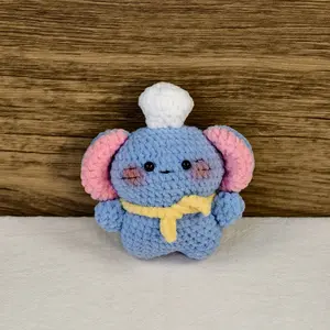 Handmade Amigurumi Crochet Blue Mouse with Chef's Hat Plushie