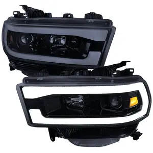 2019-2024 Dodge RAM 2500/3500/4500/5500 LED Tube Projector Headlights (Glossy Black Housing/Smoked Lens)