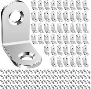 50PCS L Brackets Corner Brace, Heavy Duty Small Brackets, Stainless Steel Right Angle Brackets, 90 Degree Bracket for Wood Shelves Dressers Chairs with 100PCS Screws(0.79 X 0.79 Inch) Beesini