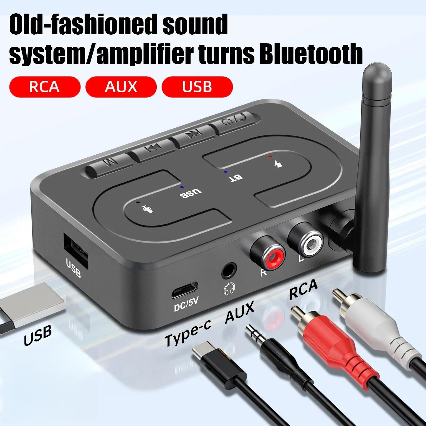 Bluetooth 6.0 Audio Receiver 3.5mm RCA With Mic HIFI Stereo Wireless Adapter Support USB U-Disk for Car Speaker Amp