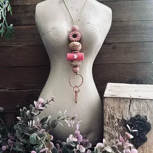 Bookish Beaded Lanyard with Wooden Engraved Bead & Resin Wood Emblem 17 Inch Breakaway Clasp for Book Lovers Creative ID Badge Holder