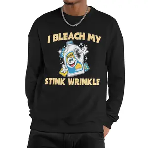 Men's "I Bleach My Stink Wrinkle" Funny Bleach Bottle Graphic Sweatshirt,Funny "I Bleach My Stink Wrinkle" Cartoon Bleach Bottle Sweatshirt, Men's Humorous Casual Crewneck ，casual comfy streetwear