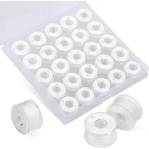 25pcs Thread for Sewing Embroidery Bobbins, White Prewound Bobbins Size A SA156 Sewing Machine Threads Kit for Embroidery and Sewing Machines DIY 50yds/Spool
