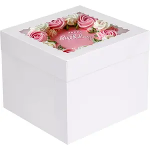 12 count Cake Boxes, 10x10x8 Inches Tall Cake Carriers with Window, Square Bakery Box with  for Donuts, Pies, Cookies, Wedding, Birthday (White)