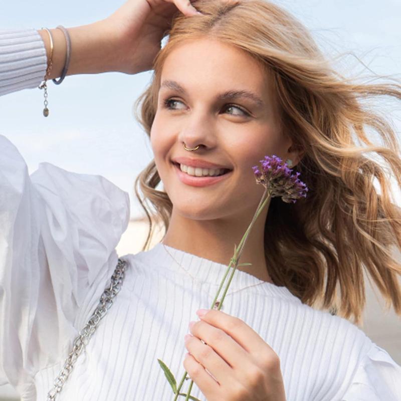 FINREZIO 8 Pcs 16G 18G G23 Titanium Nose Rings Hoop for Women Men Multi-Color Hinged Cartilage Lip Septum Rings Helix Conch Tragus Piercing Jewelry 8MM 10MM Daily