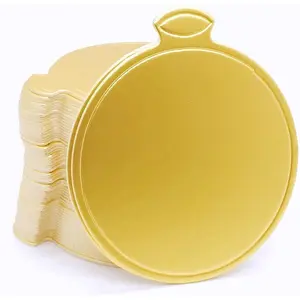 100pcs Mini Cake Boards 3.1" Mini Round Cardboard Mousse Cupcake Base for Cake Dessert Golden