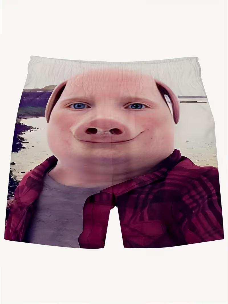 John Pork Fashion Cool Style Men's Beach Shorts Swim Trunks Quick-Dry Casual Printed Swim Shorts with Pockets and Drawstring