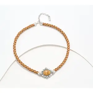 American West Sterl & Leather East-West Gemstone 17" Necklace