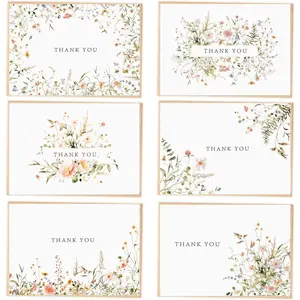 52-pack Floral Thank You Cards Bulk with Kraft Envelopes & Matching Stickers, 3.5x5 Inches, 6 Wildflower Designs |   Perfect for Weddings, Baby & Bridal Showers, Graduations & Birthday