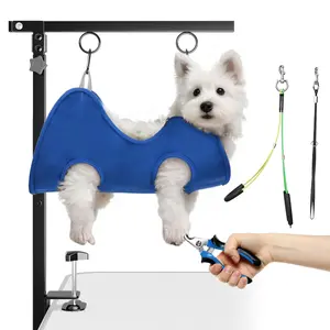 Dog Grooming Arm with Clamp: Adjustable Height 26"-40", Dog Grooming Table Arm with Hammock and No-Sit Holder, Grooming Restraint for Small Medium Dogs at Home or Salon