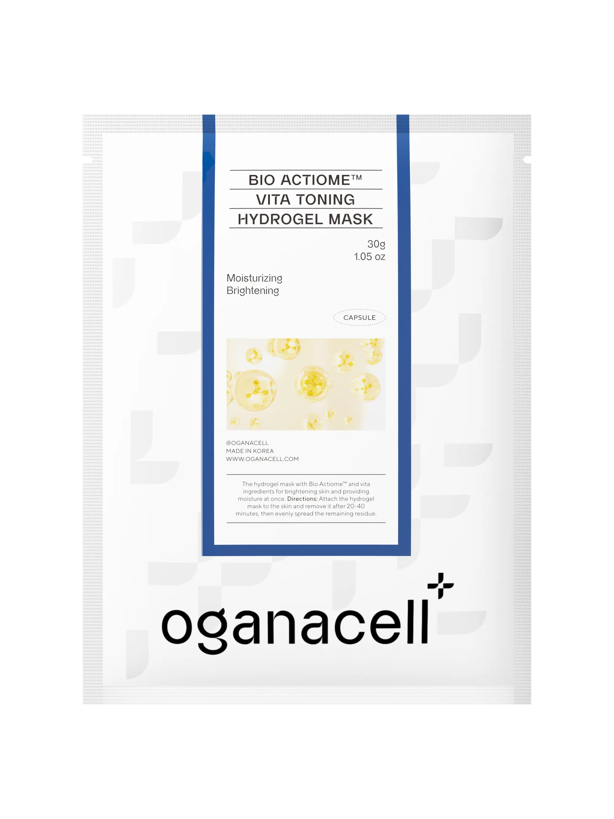 Oganacell Bio Actiome Vita Toning Hydrogel Face Mask (1 Sheet) - Korean Hydrating Firming Brightening Mask for Adults with Hyaluronic Acid, Vitamins, Glycine, Ceramides, Face Masks